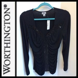 NWT Worthington Ruched Sequin Top